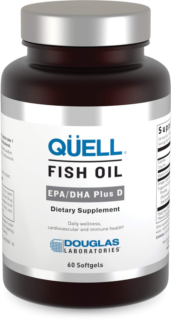Douglas Laboratories Quell Fish Oil EPA/DHA Plus D=3:2 Ratio EPA/DHA Acides gras essentiels Oméga 3 Plus 1 000 I.U. de vitamine D3*=60 Softgels