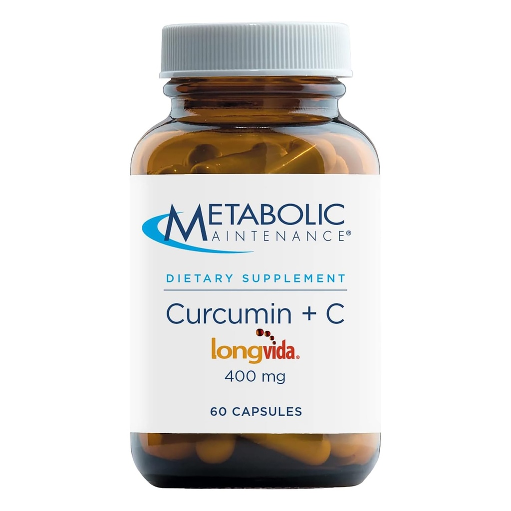 Curcumine d'entretien métabolique + C - Longvida + supplément de Curcumine enrichi en vitamine C pour la fonction cérébrale et la mobilité articulaire (60 capsules)