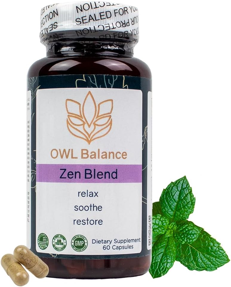 Zen Blend - Supplément de stress et d'anxiété avec Ashwagandha, L-Theanine, Saint Basilic, Skullcap, Passionflower & Lemon Baume.
