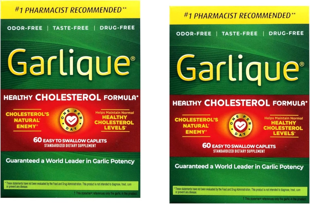 Garlique Formule de cholestérol sain avec 5000 mcg d'allicine, 60 Caplets enrobés entériques (paquet de 2)