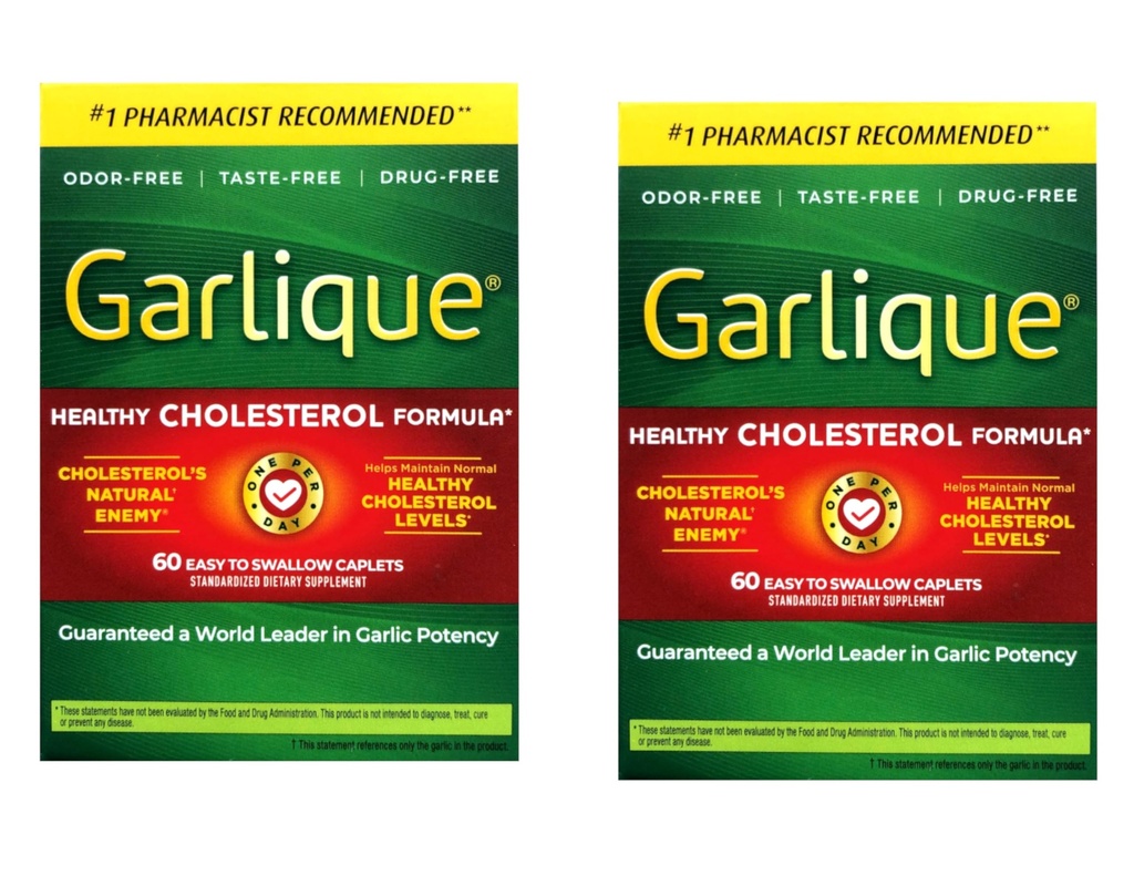 Garlique Formule de cholestérol sain avec 5000 mcg d'allicine, 60 Caplets enrobés entériques (paquet de 2)