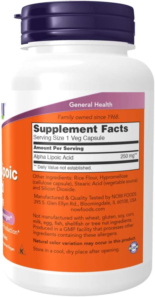 MAINTENANT Aliments Alpha acide lipoïque 250mg, 120 Capsule végétale (2 Pack)