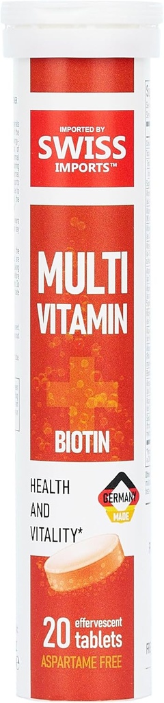 Multivitamines effervescentes + Biotine pour le bien-être et la vitalité Complément alimentaire avec vitamines C, E, B1, B2 B6, B12, A et D3, 3-Pack, 60 comprimés
