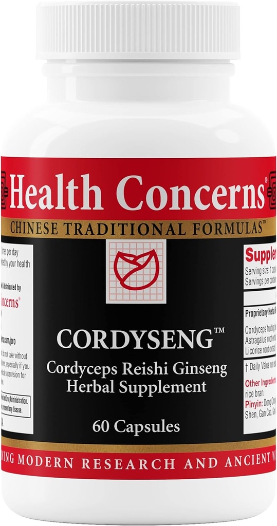 Préoccupations de santé CordySeng – Supplément de soutien du système immunitaire – Cordyceps Reishi Ginseng Astragalus Adaptogen Blend – Médecine traditionnelle chinoise – Respiratoire et soutien énergétique – 60 capsules