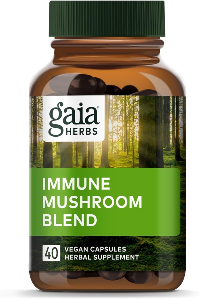 Gaia Herbs Immune Mushroom Blend - Immune Support Mushroom Supplement for Year-Round Health* - with Reishi, Cordyceps, Turkey Tail, Shiitake, and Chaga Mushrooms - 40 Vegan Capsules (40-Day Supply)