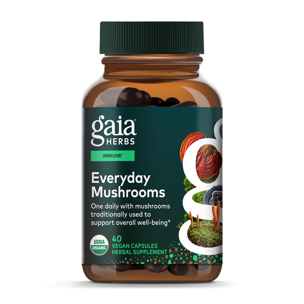 Gaia Herbs Immune Mushroom Blend - Supplément de champignons de soutien immunitaire pour la santé annuelle* - avec Reishi, Cordyceps, Turkey Tail, Shiitake et Chaga Mushrooms - 40 capsules végétaliennes (40 jours d'approvisionnement)