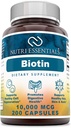 Biotine 10 000 Mcg 200 Capsules (non-OGM)- Soutient la santé des cheveux, de la peau et des ongles - favorise le rajeunissement cellulaire et la production d'énergie*