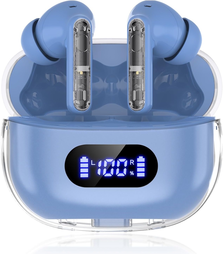 Ecouteurs sans fil bleu P1 PRO, écouteurs sans fil Bluetooth Casques avec appels clairs Mics Bouds d'oreilles, confortable, IPX7 imperméable longue durée de vie de la batterie, 30H Playtime for Sports Workout