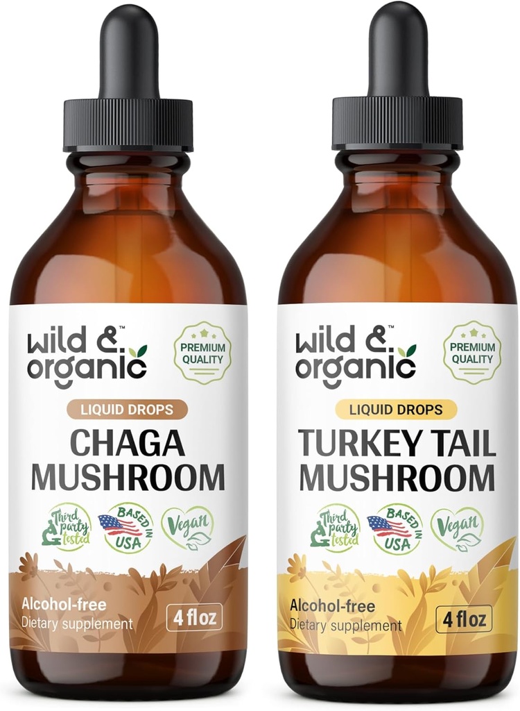 Wild & Organic Chaga Mushroom Tecture 4 fl oz & Turquie Tail Mushroom Tecture 4 fl oz