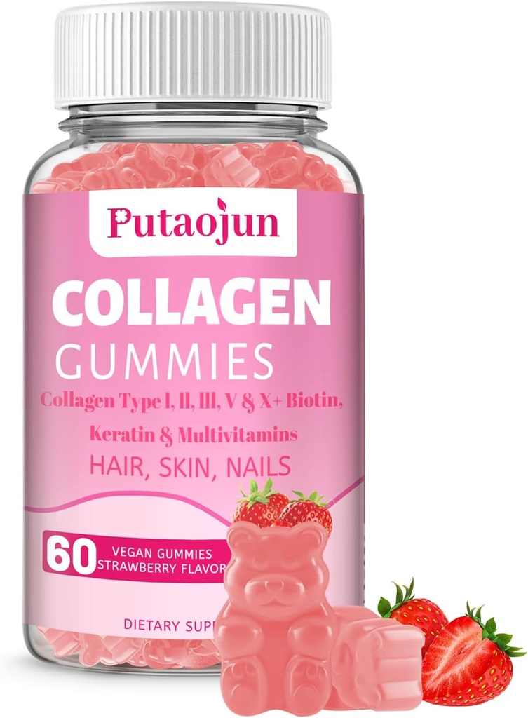 Collagène Gommies de cheveux, de peau et de ongles Gommies avec de la vitamine C, E et Zinc de biotine Collagène pour les femmes Collagène pour les femmes Collagène pour les fraises