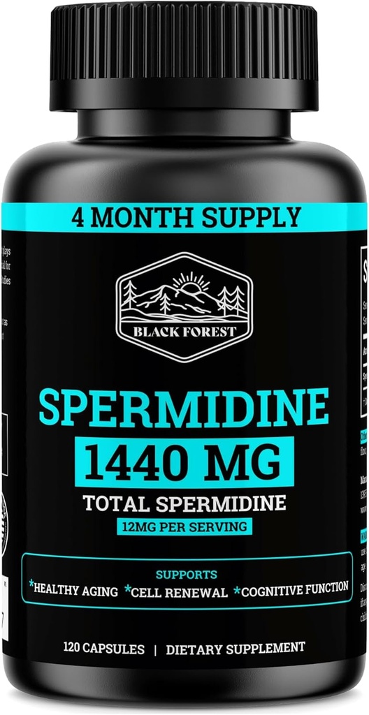 Supplément de spermidine (1440mg de compléments de spermidine purs à 99 % pour les femmes et les hommes) 4 mois d'approvisionnement (100X plus d'extrait de germe de blé) 12MGS par portion pour la santé cellulaire, l'anti-âge et l'énergie