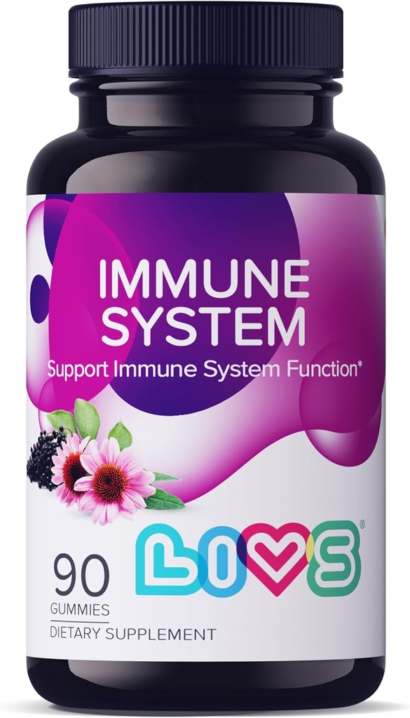 Système Immune LIVS Gummies pour les adultes et les enfants.Supplément avancé de soutien immunitaire avec vitamine C, Echinacea, & Propolis.