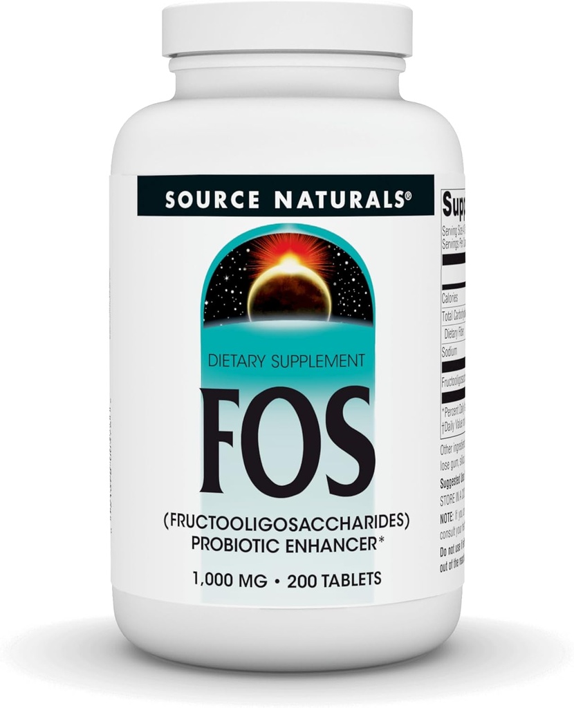 Source Naturals FOS 1000 mg Fructooligosaccharides Probiotic Enhancer - 200 Tablets