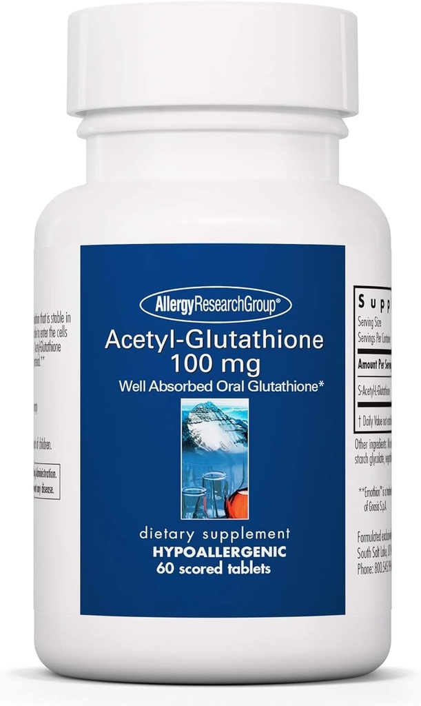Groupe de recherche sur l'allergie acétyl-glutathion - S-acétyl-L-glutathion, bien absorbé, immunosupport, 100 mg de supplément, hypoallergénique, comprimés notés - 60 Compte