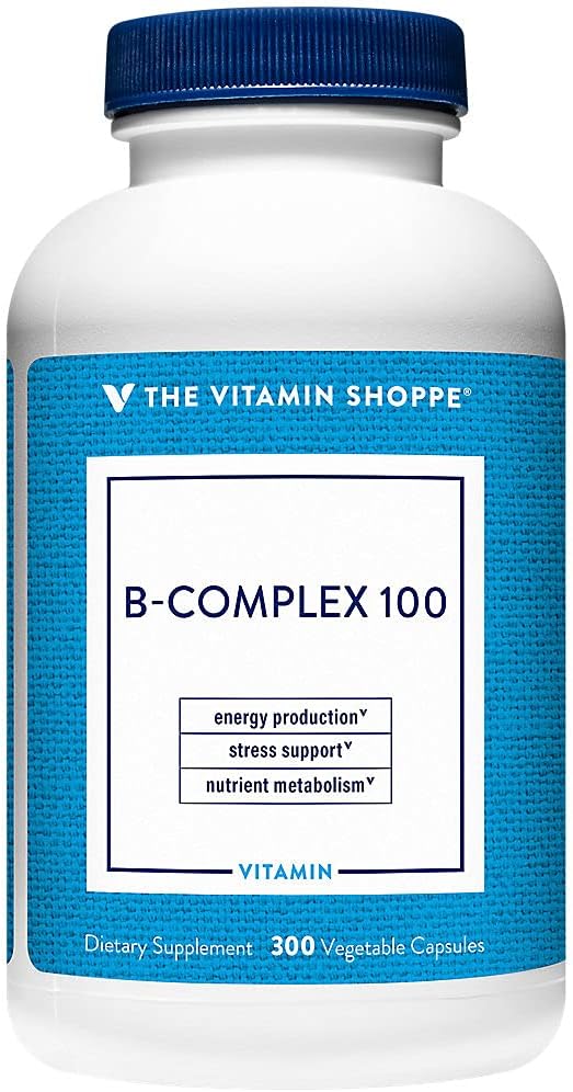 La vitamine Shoppe B-Complex 100 - supporte la production d'énergie, la fonction du système nerveux et le métabolisme des nutriments – Excellente source de B1, B2, B6, B12, Niacine, acide folique et biotine (300 capsules de Veggie)