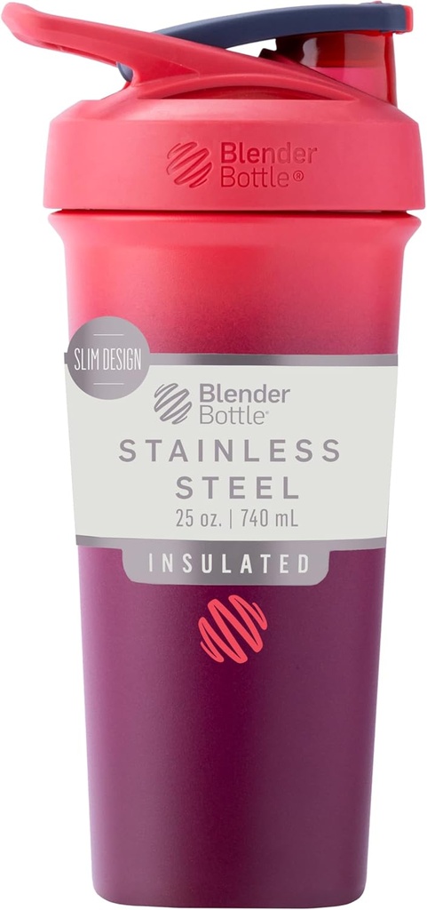 Bouteille de shaker en acier inoxydable avec fouet, 25-Ounce, Sangria Ombre – Shakes protéines et hydratation pour les athlètes et les amateurs de fitness, mélange facile, mince facile à tenir, garde les boissons froides et verrouillables
