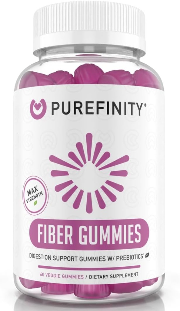 PUREFINITY Fiber Gummies for Adults with Inulin FOS from Chicory Root, Sugar Free Prebiotic Supplement for Daily Digestion & Constipation Support – Non-GMO, Vegan, 60 Count
