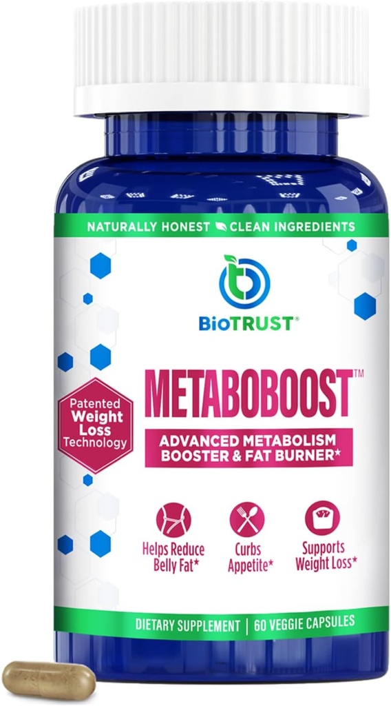 BioTrust MetaboBoost supplément de perte de poids – Suppresseur d'appétit , Calorie Fat Burner , Métabolisme Booster – pilules de régime cliniquement étudié avec Berberine pour Holistic WeightLoss Support- 60 capsules