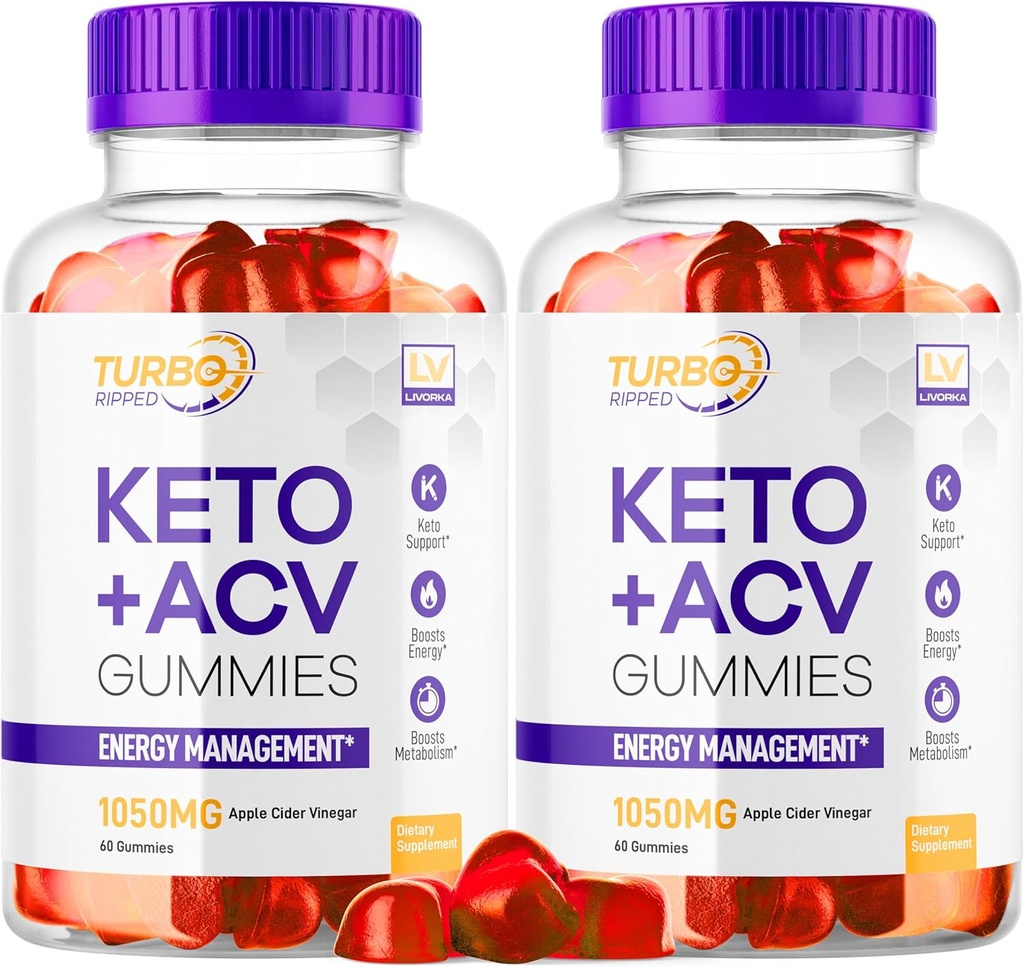 (2 packs) Turbo Ripped Keto perte de poids ACV Gummies, Turbo Ripped Keto ACV Gummies, Turbo Ripped Gummies, TurboRipped Keto ACV vinaigre de cidre de pomme avancé multivitamine santé s Gummys, 2 mois
