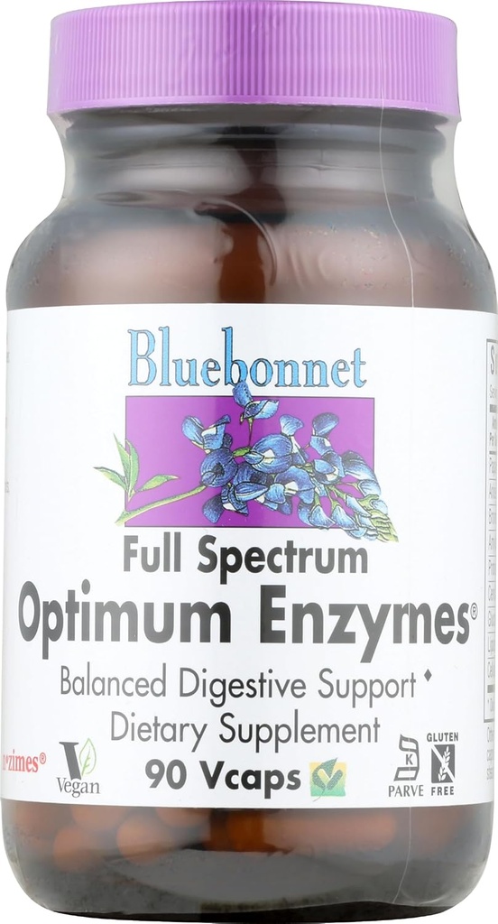 BlueBonnet Enzymes Optimum Plein spectre Capsules végétariennes, 90 Nombre