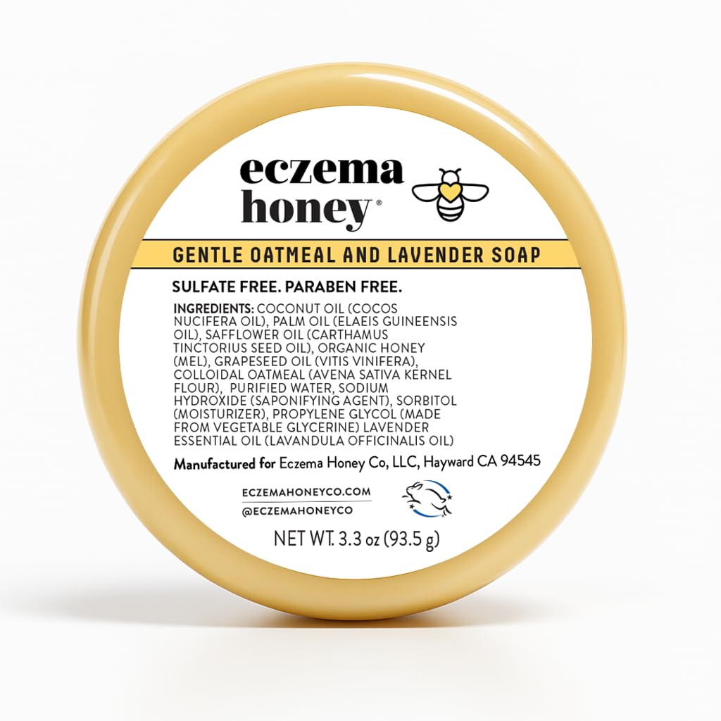 ECZEMA HONEY Savon doux d'avoine et de lavande - Lavage du corps de l'Eczéma naturel - Savon doux quotidien pour peau sèche, démangeaison, sensible et irritable (3.3 Oz)
