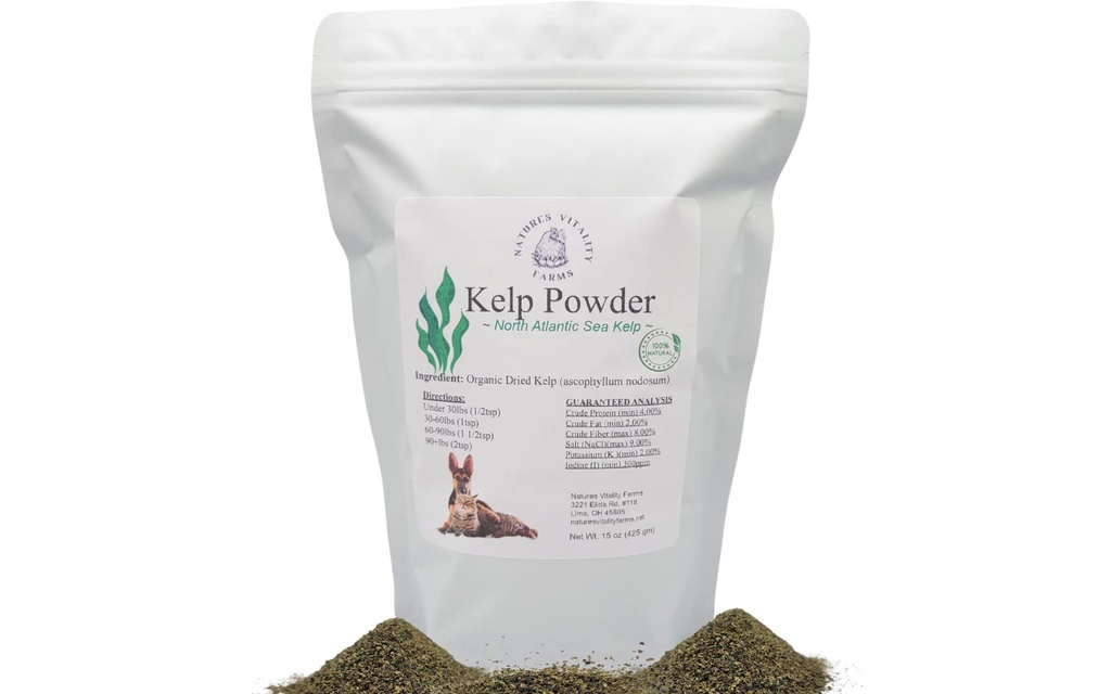 Poudre de Kelp pour chiens/chats, Kelp naturel de l'océan Atlantique Nord, vitamines Minéraux et antioxydants pour la santé ultime (15 once)