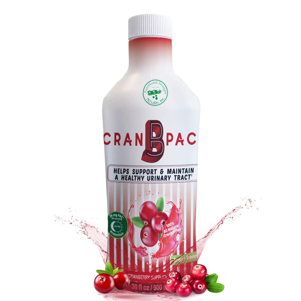 Conceptions nutritionnelles Supplément de canneberge Cran-B-PAC, prévention de l'ITU, santé urinaire pour les femmes Concentré de canneberge liquide avec des vitamines, naturel et non OGM, 36mg PAC par oz, 30 Oz bouteille