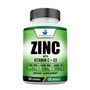 Suppléments standard américains Zinc 100mg, vitamine C 1000mg et vitamine D3 5000 UI (125mcg) par portion - sans gluten, sans OGM, 120 capsules, 60 portions