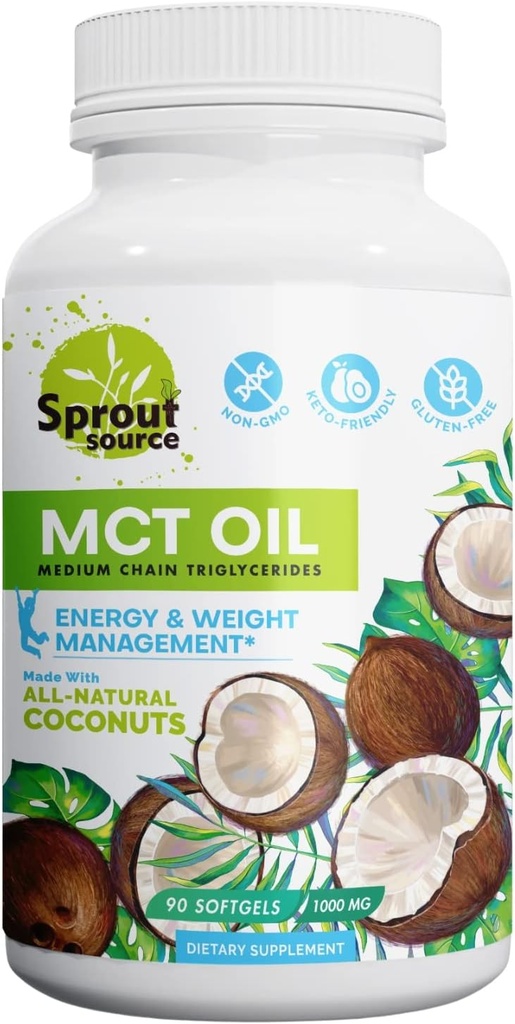 Keto MCT Oil Softgels 1000mg: 90 jours d'approvisionnement, mélange C8 & C10 Premium pour une gestion durable de l'énergie et du poids, fabriqué à partir d'huile de coco naturelle, non-OGM, sans gluten 90 softgels