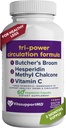 Formule de Circulation Tri-Power - Supplément de Circulation avec Broom de Boucher, Hespéridin Méthyl Chalcone, et Vitamine C, 60 Capsules, pour la Circulation du Sang et des Jambes, Vein Health Support