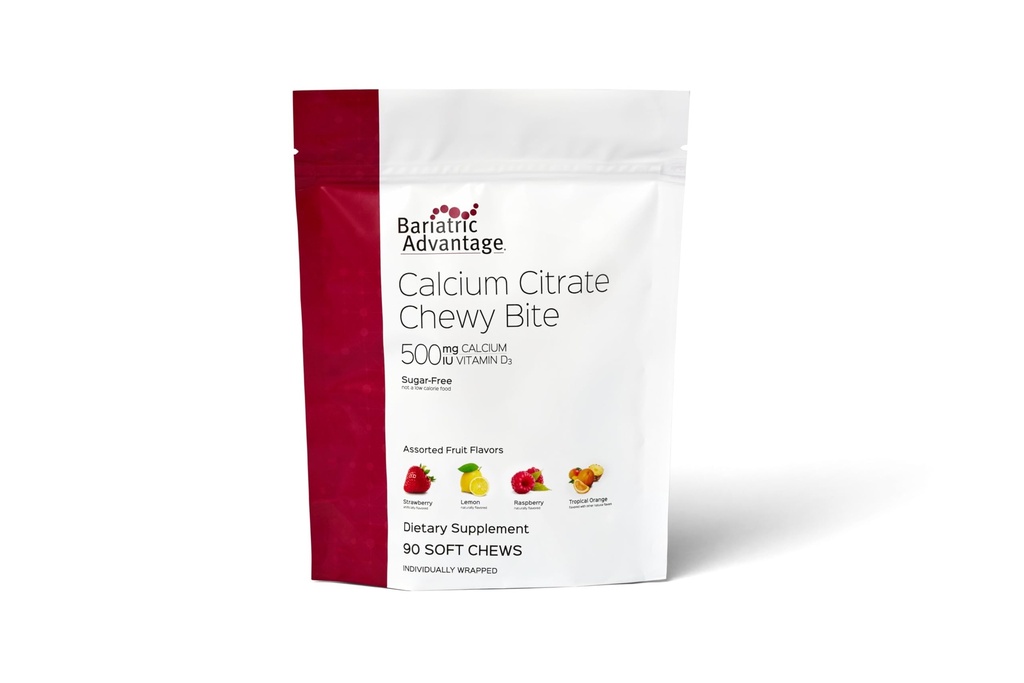 Bariatric Advantage Calcium Citrate Chewy Bites 500 mg - Highly Absorbable & Digestible - Vitamin D3 - Easily Chewable Calcium Supplement - Assorted Fruit - 90 Count