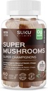 Vitamines SUKU - Super Champignon - Reishi Chaga, Turquie Tail & Lions Mane Blend Gummies for Immunity - Facile à mâcher - Non OGM, sans sucre gluten - Espresso Vitamines Gummy décaféinés, 50 Compte