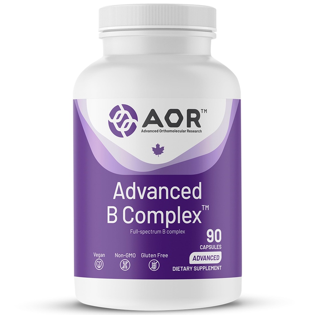 AOR, Complexe B avancé, Multivitamine support pour l'énergie, le stress et le métabolisme, complément alimentaire, 90 capsules (90 portions)