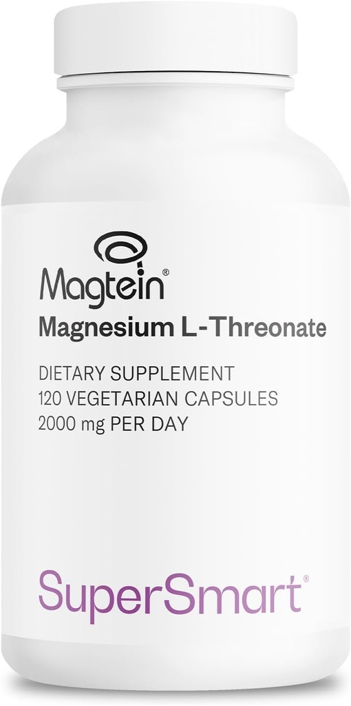 Supersmart - Magnesium L-Threonate 2000mg per Day (Magtein) - Patented & Highly Bioavailable Magnesium Threonate - Memory, Brain Health & Attention | Non-GMO & Gluten Free - 120 Vegetarian Capsules