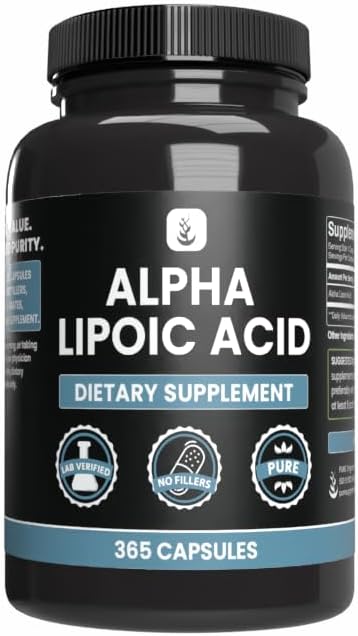INGRÉDIENTS ORIGINAL DE PURE Acide alpha lipoïque (365 capsules) Pas de magnésie ou de remplissage de riz, toujours pur, vérifié en laboratoire
