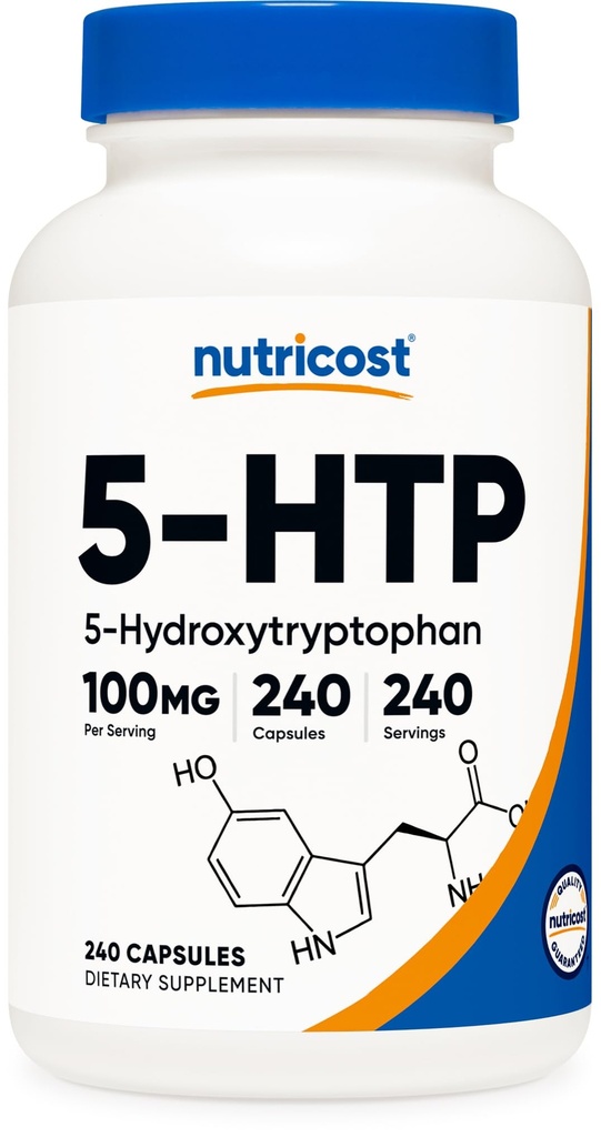 Nutricost 5-HTP 100mg, 240 Capsules végétariennes (5-Hydroxytryptophane) - Non-OGM et sans gluten