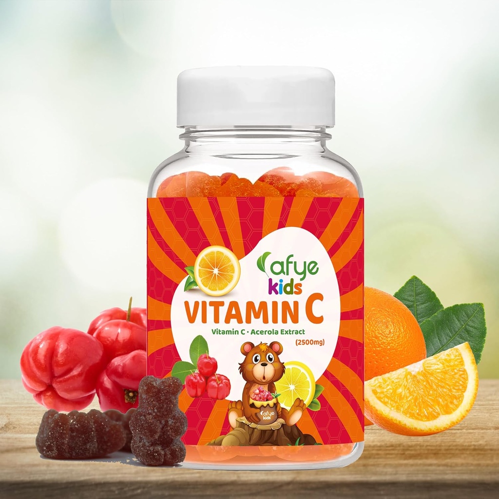 Kids Vitamine C - Gommies de booster du système immunitaire en forme d'ours - Supplément de vitamines de soutien du système immunitaire pour les adultes et les enfants - Extrait de vitamine C et d'acérola, 60 comtes (paquet de 1)