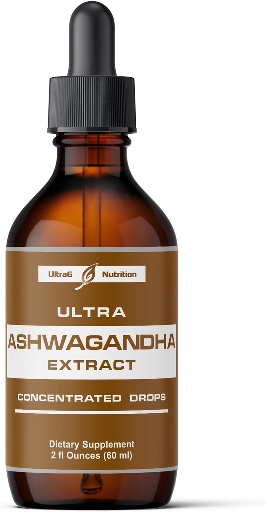 Ultra6 Nutrition Ashwagandha Liquid Drops - Organic Ashwagandha Supplements with Rhodiola Rosea Tincture - Root Extract for Mood and Energy - Supplement for Men & Women