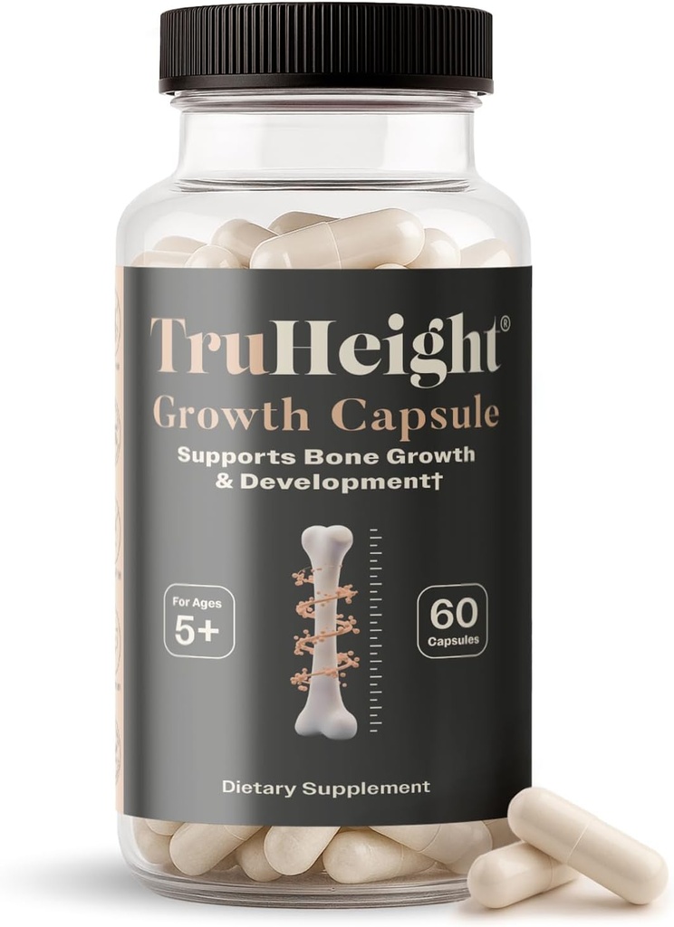 TruHeight Growth Capsules - Natural Growth & Development Supplement for Kids & Teens - Endorsed by Pediatricians - Vitamin D, K, Calcium & Ashwagandha - Bone Strength - Kids Vitamins D3 K2, Ages 5+