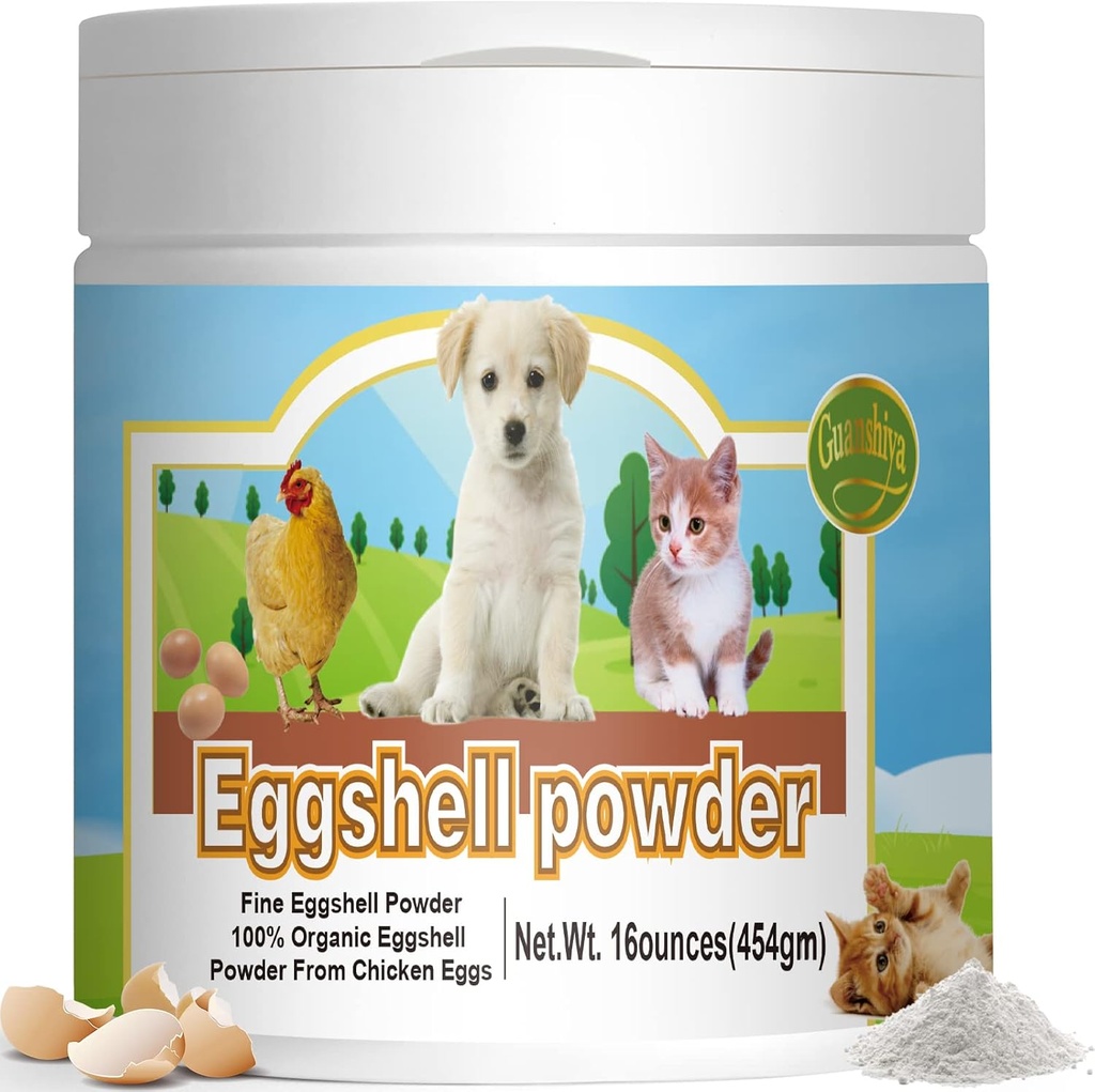 Supplément de Calcium en poudre de coquille d'oeuf pour chiens et chats(16 oz), idéal pour l'ostéoporose et l'aide au travail, alternative sûre à la poudre de repas désossée, améliore les os, les articulations nourissantes, soutient les dents saines