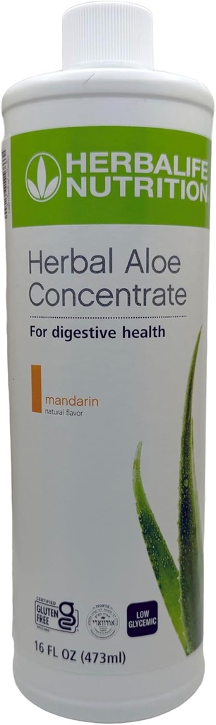 Herbalife Aloe Concentrate Pinte: Mandarin Flavor 16 FL Oz (473 ml) pour la santé digestive avec Aloe de qualité supérieure, sans gluten, 0 calories, 0 sucre, naturellement aromatisé