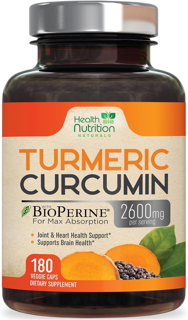 Curcumine curcumine supplément 2600mg - 95% Curcuminoïdes avec curcuma organique et poivre noir biopérine pour la meilleure absorption, support de joint végétalien de la nature, Tumérium non OGM, mis en bouteille aux États-Unis - 180 Capsules
