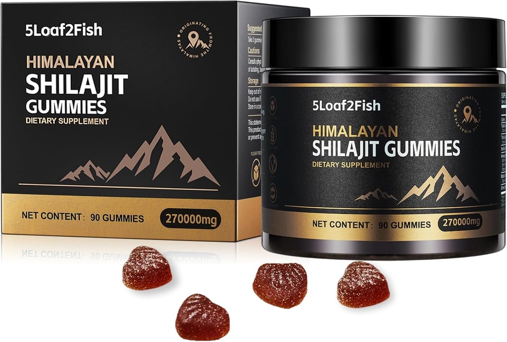 Gummies chilajit bio, Supplément chilajit pour hommes, Gummies chilajit d'or pour les femmes, Minéraux naturels 85+ traces, Ashwagandha, Extrait d'huile de graines noires, 90 Gummies