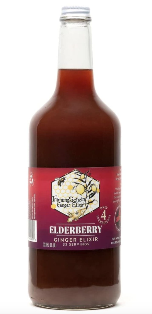 ImmuneSchein Elderberry Ginger Elixir Shots - Seulement 4 vrais ingrédients alimentaires, pas d'eau, de vinaigre ou de conservateurs: fabriqués à la main à partir de racines de gingembre et de mûres (33,8 fl oz, 1 Pack)