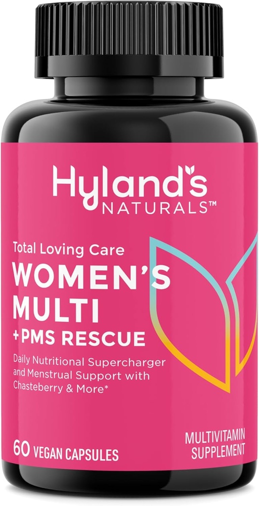 Multivitamine Total Loving Care de Hyland pour les femmes et PMS Rescue, 60 Capsules Vegan avec L-Theanine pour Focus et Stress Relief Support avec Chasteberry et Dong Quai pour Menstrual Support