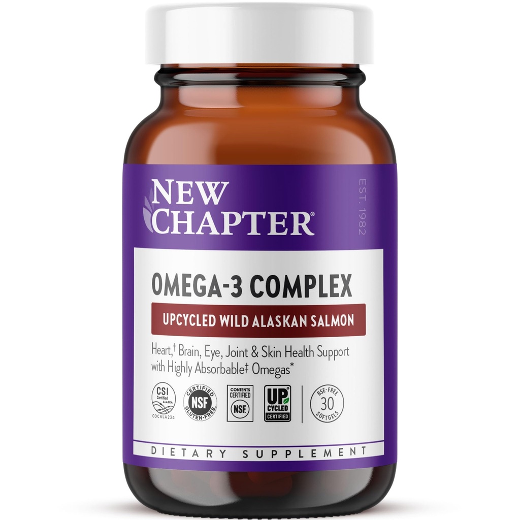 Nouveau chapitre Omega-3 Complex, 1000mg Softgels, supplément huile de poisson Saumon sauvage d'Alaska pour le cœur, le cerveau, les yeux, les articulations et la peau soutien de santé - 30 Compte