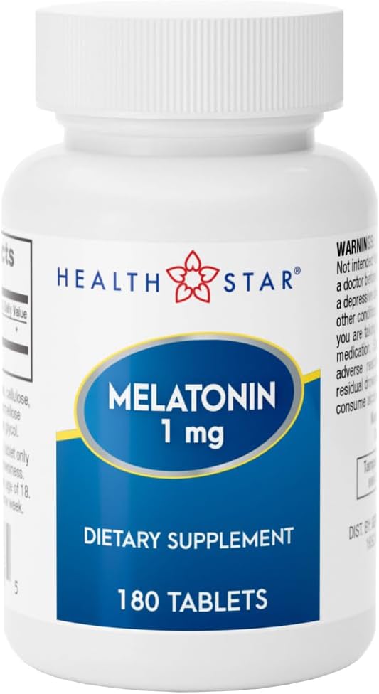 GeriCare Melatonin 1mg Supplément de soutien du sommeil, Aide au sommeil de nuit douce, Non-Habit Former, Aide à promouvoir la relaxation et le sommeil reposé, Jet Lag Recovery, et meilleur repos de nuit, 180 comprimés