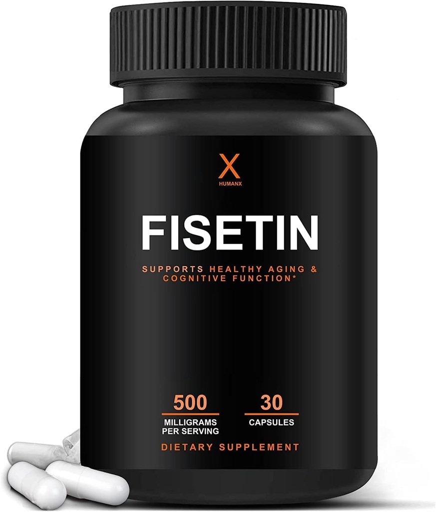 HUMANX Fisetin 500mg - Supplément Fisetin pur 98% - Taille de service puissante (similaire à l'apigenine, à la lutéoline, à la quercetine) Activateur sénolytique - Polyphéonols naturels - États-Unis Fabriqués, Capsules Fisetin non OGM