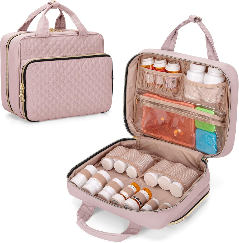 Damero Pill Bottle Organizer Bag, Travel Medicine Bag Organizer, Medicine Organizer et l'entreposage pour les pilules, vitamine, huile de poisson, suppléments médicaux pour les femmes et les hommes, Misty Rose