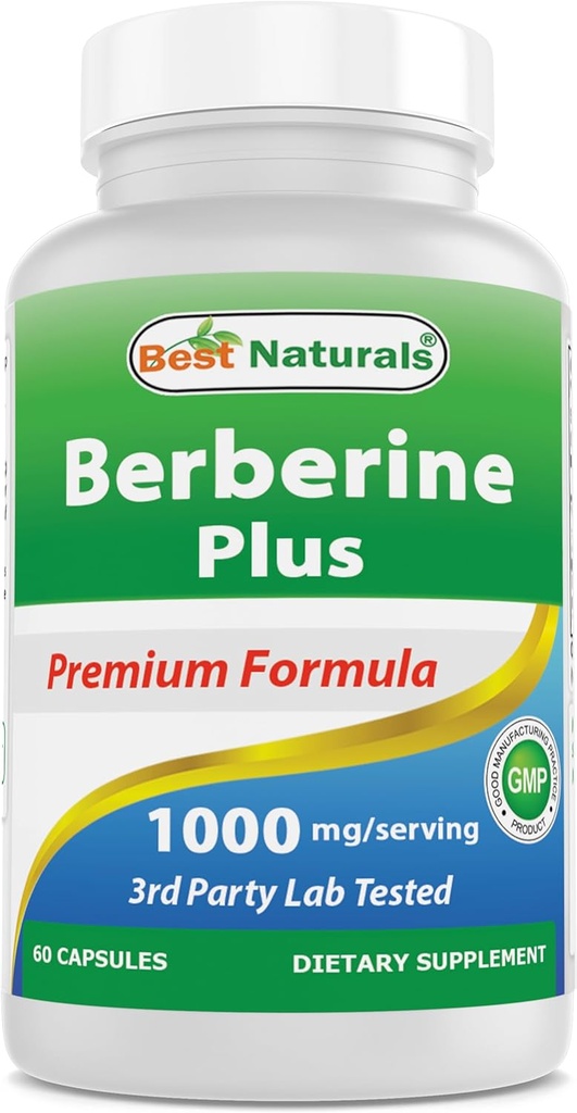 Meilleurs naturels Berberine Plus 1000mg par portion, (non-OGM) 60 Capsules - Contient Berberine HCL 1000mg, Vitamine C 120mg et gluconate de zinc 30 mg